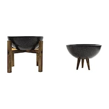 İkili Set Siyah Granit 20 Cm Çapında 3-4 Ayaklı Bitki Saksısı