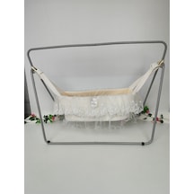 Anne Yanı Bebek Salıncağı Metal Hamak Taşınabilir Beşik Portatif Katlanır Pamuklu Taşıma Kundak Sütlü Kahve