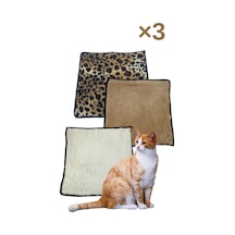 3 Adet Yumuşak Dokulu Peluş Kedi Halısı 40x40 Cm Kulübe İçi Pofuduk Minder