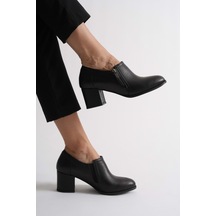 Analin Shoes Kadın Hakiki Deri Fermuar Detaylı Şık Topuklu Ayakkabı Siyah