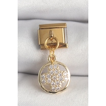 316l Çelik Gold Renk Sallantı Zirkon Taşlı Yonca Model Nomination Charm Çok Renkli 26368991