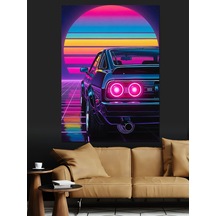 Ahşap Tablo Neon Arkadan Görünüm Araba