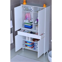 Eliusta Line Beyaz 95 Cm Banyo Dolabı Çok Bölmeli Banyo Düzenleyici Dolap 4 Kapaklı 4 Raflı 95x173x32,5 Cm Beyaz
