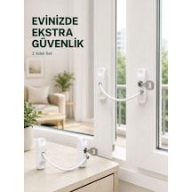 Çocuk Güvenliği İçin Kablolu Pencere Kilidi Anahtarlı Emniyet Aparatı 2 Adet Beyaz