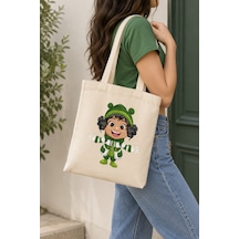 Lunora Collection Çizgi Karakter Baskılı Körüklü Kanvas Bez Çanta Açık Ten