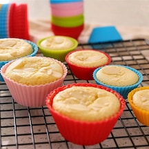 12'li Yıkanabilir Mini Muffin Pişirme Kalıbı, Silikon Ribanalı Kek, Cupcake, Hamur Işi Renkli Kap Si Diğer