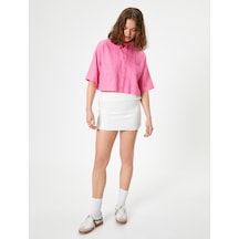 Koton Crop Keten Gömlek Dirsek Boy Kısa Kollu Cepli Rahat Kalıp Pembe 4sal60001ıw Gül