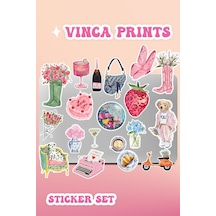 Vinca Pembe Etiket Macbook Notebook Tablet Telefon Ajanda Laptop Defter Sticker Seti Diğer