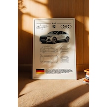 Audi Q3 Tablo - Teknik Özellikli Alman Lüks Suv Poster - Çerçeveli Duvar Dekoru - Araba Blueprint Beyaz