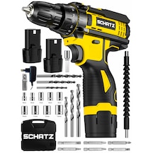 Schatz 12v Çift Akülü Çelik Şanzıman Bakır Sargılı Şarjlı Vidalama Matkap Sarı + 24 Parça Set