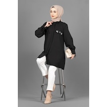 Sevitli Taş Detaylı Tunik-siyah-1574-siyah Siyah