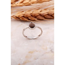 Sümer Telkari Smoky Taşlı Damla Rodyumlu Gümüş Yüzük 3666