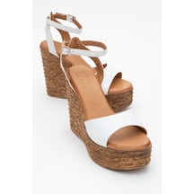 Luvishoes Luvi Shoes Elsıe Beyaz Cilt Hakiki Deri Kadın Dolgu Topuklu Sandalet Beyaz