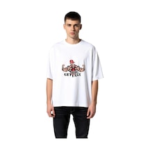 Paybuy Erkek Oversize Beden Kültürü Vintage Baskılı Kısa Kollu Tişört Ka Beyaz