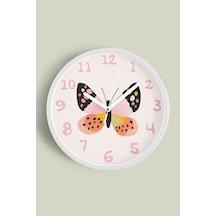 Sevimli Renkli Kelebek Çocuk Odası Modern Duvar Saati - 30cm - Önü Camlı Beyaz Kasa Beyaz