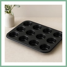 Bşkvirgo 12 Gözlü Metal Muffin Kek Kalıbı - Siyah Düz Bsk2026
