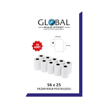 Globalrulo 56x25 Termal Rulo Yazarkasa Pos Rulosu Pos Kağıdı 1 Paket 10 Adet Tam Meraj Garantili