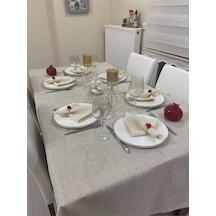 Keten Görünümlü Simli Linen Masa Örtüsü Gold 13 Parça