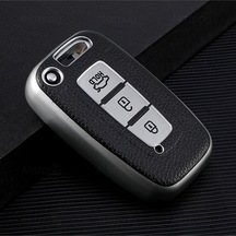 Hyundai Ix35 I30 Tucson Elentra Kia Rio Sportage Sorento Deri Görünüm Tpu Anahtar Kılıfı Gümüş