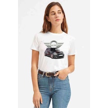 Mini Cooper Car Baskılı Beyaz Kadın Tshirt