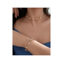 Éclat Collection Markiz Choker Kolye Bileklik Set Altın Altın