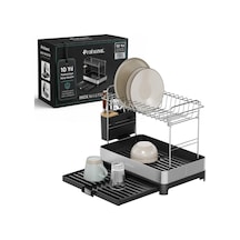 Inox Master Kd400 Genişletilebilir 2 Katlı Bulaşıklık 304 Paslanmaz Çelik Su Tahliyeli Tezgah Üstü Kurutmalık siyah