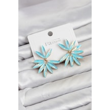 Buz Mavisi Renk Kristal Taşlı Lotus Model Kadın Küpe 11024558