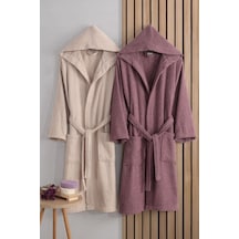 Güvenal Verona Pamuk 2'li Çizgili Kapüşonlu Bornoz Seti Bornoz Çeyiz Seti Bornoz Takımı 3 Çok Renkli