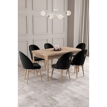 Calvin Atlantik 80x132 Mdf Açılabilir Mutfak Masası Takımı 6 Adet Sandalye Siyah