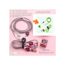 Kedi Figürlü Kablo Koruyucu Set Pembe