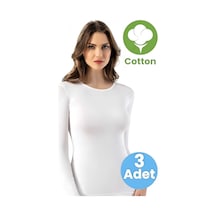 Tezzgelsin Kadın 3'lü Uzun Kollu Yuvarlak Yaka Pamuklu Atlet T-shirt Beyaz