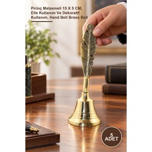 5 Adet El Çanı Pirinç Malzemeli 15 X 5 Cm, Elle Kullanım Ve Dekoratif Kullanım, Hand Bell Brass Bell