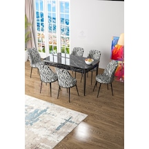 Canisa Concept Zen Serisi 80x132 Mdf Açılabilir Siyah Mermer Desen Masa Takımı Ve 6 Zebra Sandalye Masa Siyah Mermer-6 Adet Zebra Sandalye