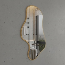 30x51 Cm Dalgalı Altın Çerçeveli Asimetrik Ayna Banyo Ve Dekor İçin Irregular Organik Form Duvar Aynası Altın