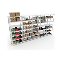 31x465x200 Cm Beşli Seri Bağlantılı 7 Katlı Modüler Çelik Raf Sistemi Elektrostatik Fırın Boyalı Çok Amaçlı Depolama Ve Ayakkabılık Rafı Beyaz