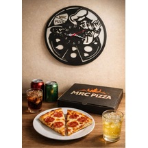 Pizza Firmaları İçin Tasarlanmış Duvar Saati Kişiye Özel Siyah