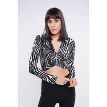 Gabria Kadın Gabria Ön Fermuarlı Zebra Desen Bluz Siyah