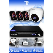 Picam 4 Kameralı Kare 1 İç Kamera Set 250 GB HDD Full HD Gece Görüşlü Güvenlik Kamerası Sistemi