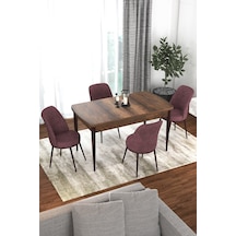 Canisa Concept Kor Serisi 70x114 Açılabilir Mutfak Masası Takımı Barok Desen Masa 4 Gül Kurusu Sandalye Masa Barok Sandalyeler Gülkurusu