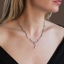 Çiçek Modeli Zirkon Taşlı Gümüş Gerdanlık Gümüş