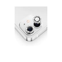 Apple Uyumlu iPhone 12 Mini ile Taşlı Tasarım Temperli Cam Kamera Lens Koruyucu - Gümüş