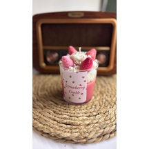 Çilek Soya Wax Mum Simli Kremalı