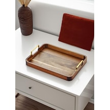 The Mia Ntr0005 Natura Metal Kollu Akasya Tepsi 38x28 Cm Yeşil