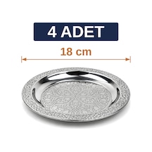 Binbir Trend 18 Cm İşlemeli Kenarlı Otantik Desenli Krom Çelik Meze Ve Servis Tabağı 4 Adet