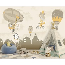 Uçan Balonlar Ve Penguenler Çocuk Odası Duvar Kağıdı