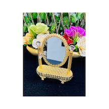 Gold Kristal Komple Taşlı Telkari Desen Ayaklı Dekoratif Ayna Aksesuar Lkm-247