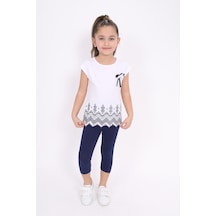 Toontoy Kids Toontoy Kız Çocuk Baskılı Göğsü Aksesuarlı Takım Beyaz
