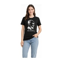 Tarzyeri Kadın Atatürk Baskılı Tişört Kısa Kollu Bisiklet Yaka T-shirt - Siyah Çok Renkli