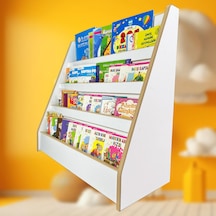 4 Raflı Montessori Kitaplık Çocuk Odası Kitap Rafı Yerden Kitap Beyaz