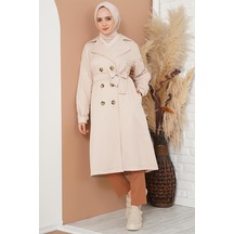 Bigdart T5853 Kruvaze Yaka Tesettür Trençkot - Bej 001